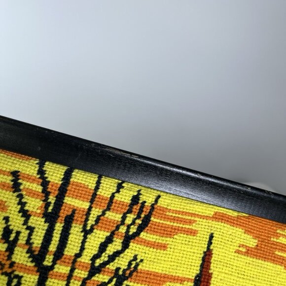 Vintage MCM Needlepoint Landscape Of Church Village Framed 17” X 12” Winter - Picture 8 of 8